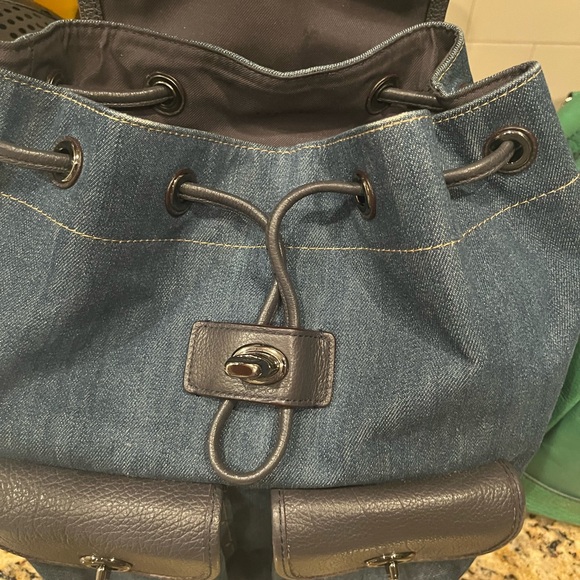 Coach Denim and Navy Leather Turnlock Backpack - Picture 2 of 10
